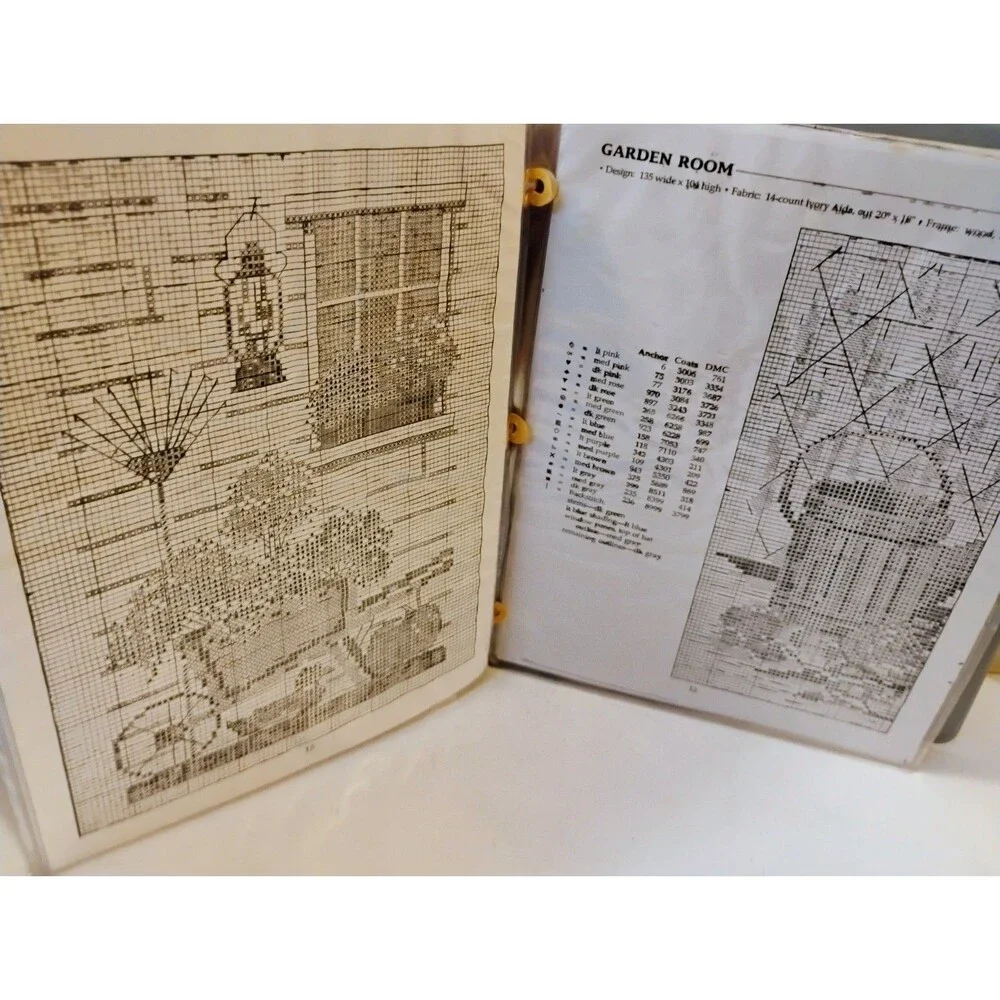 Vintage Cross Stitch Patterns Estate Binder Lot Southwest Native American Garden